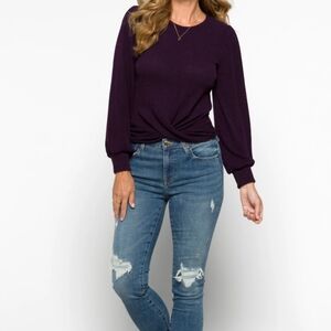 Lush Kailey Cross Front Long Puff Sleeve Dark Purple Top Small